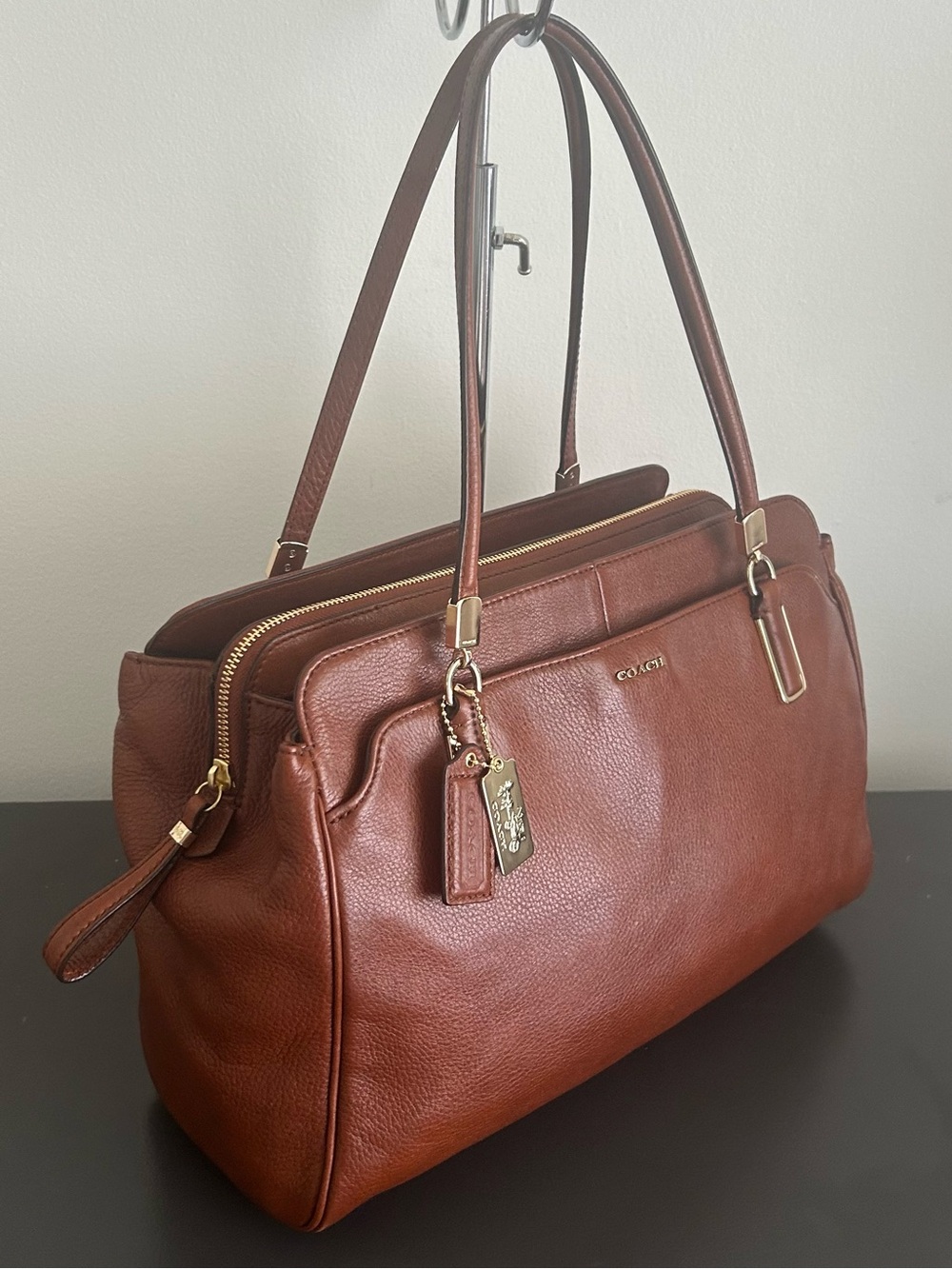 Coach Brown Madison Kimberly Carryall Cognac Pebbled Leather Shoulder bag Tote - Picture 5 of 15